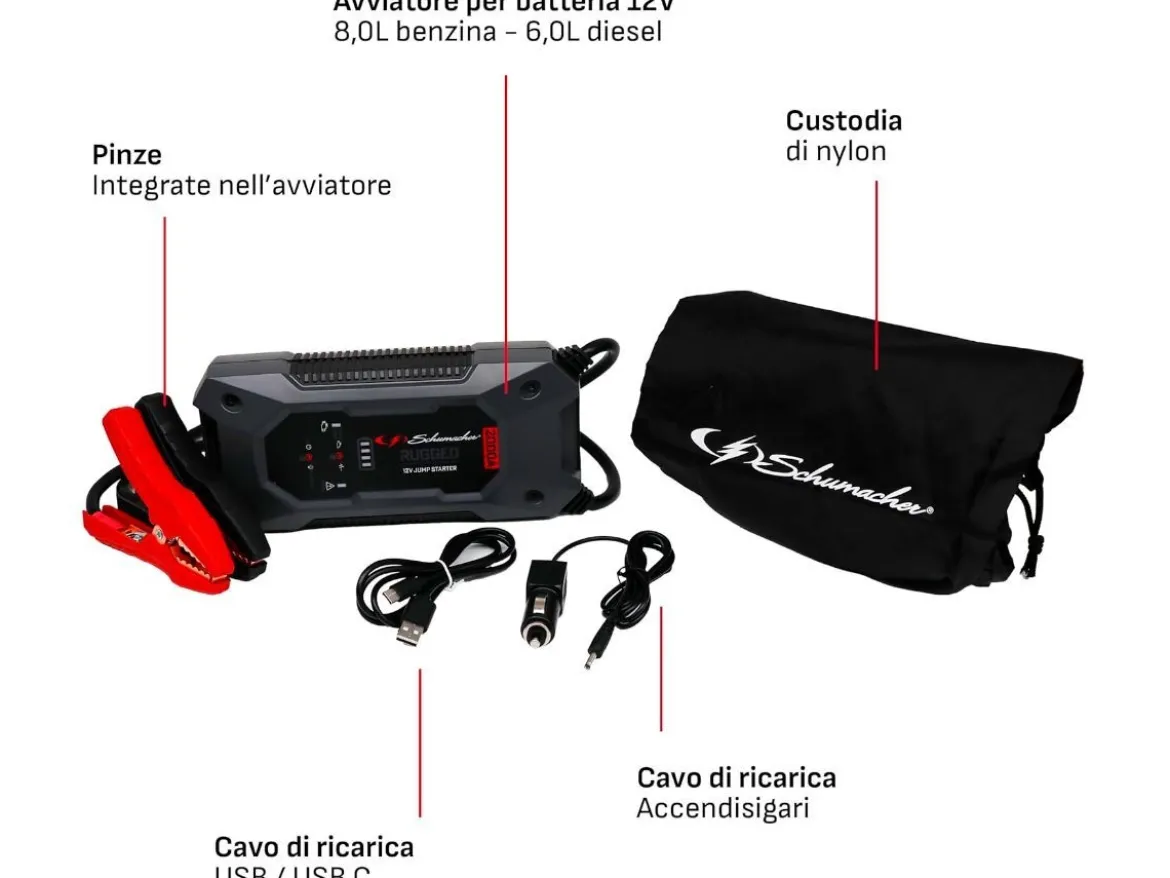 AVVIATORE DI EMERGENZA RUGGED BOOSTER SBX463 12V 2000A SCHUMACHER
