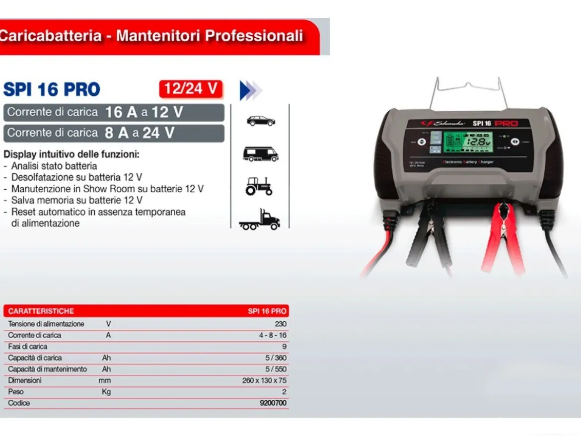 CARICABATTERIA MULTIFUNZIONE 12/24V 16/8A SPI16 PRO SCHUMACHER