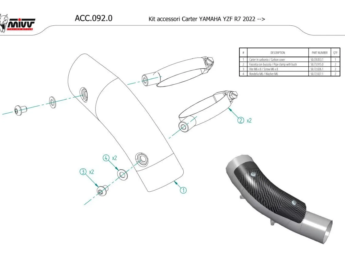 CARTER PARACALORE CARBONIO MIVV ACC.092.0 YAMAHA R7 2022-2024