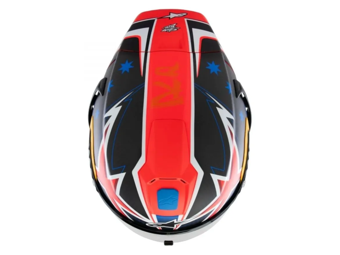 CASCO INTEGRALE ALPINESTARS SUPERTECH R10 TEAM ECE 06 NERO CARBON-ROSSO FLUO-BLU SCURO OPACO