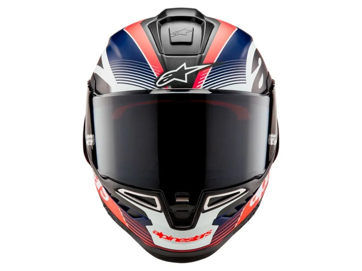 CASCO INTEGRALE ALPINESTARS SUPERTECH R10 TEAM ECE 06 NERO CARBON-ROSSO FLUO-BLU SCURO OPACO