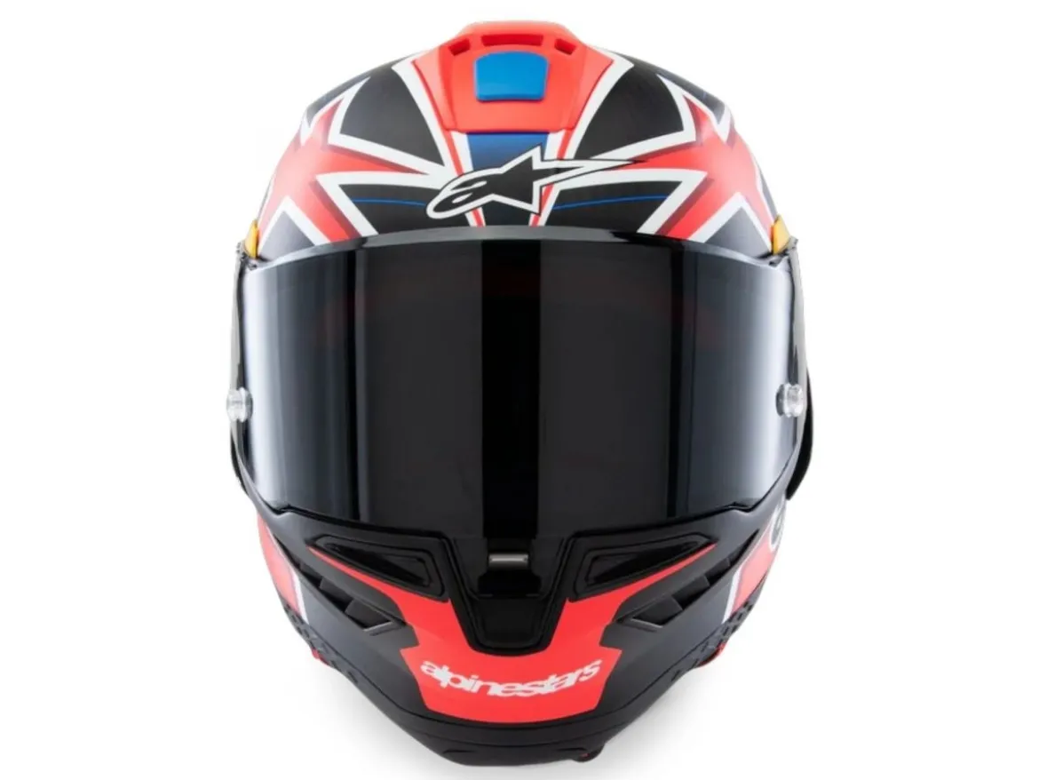 CASCO INTEGRALE ALPINESTARS SUPERTECH R10 TEAM ECE 06 NERO CARBON-ROSSO FLUO-BLU SCURO OPACO