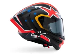 CASCO INTEGRALE ALPINESTARS SUPERTECH R10 TEAM ECE 06 NERO CARBON-ROSSO FLUO-BLU SCURO OPACO