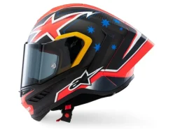 CASCO INTEGRALE ALPINESTARS SUPERTECH R10 TEAM ECE 06 NERO CARBON-ROSSO FLUO-BLU SCURO OPACO