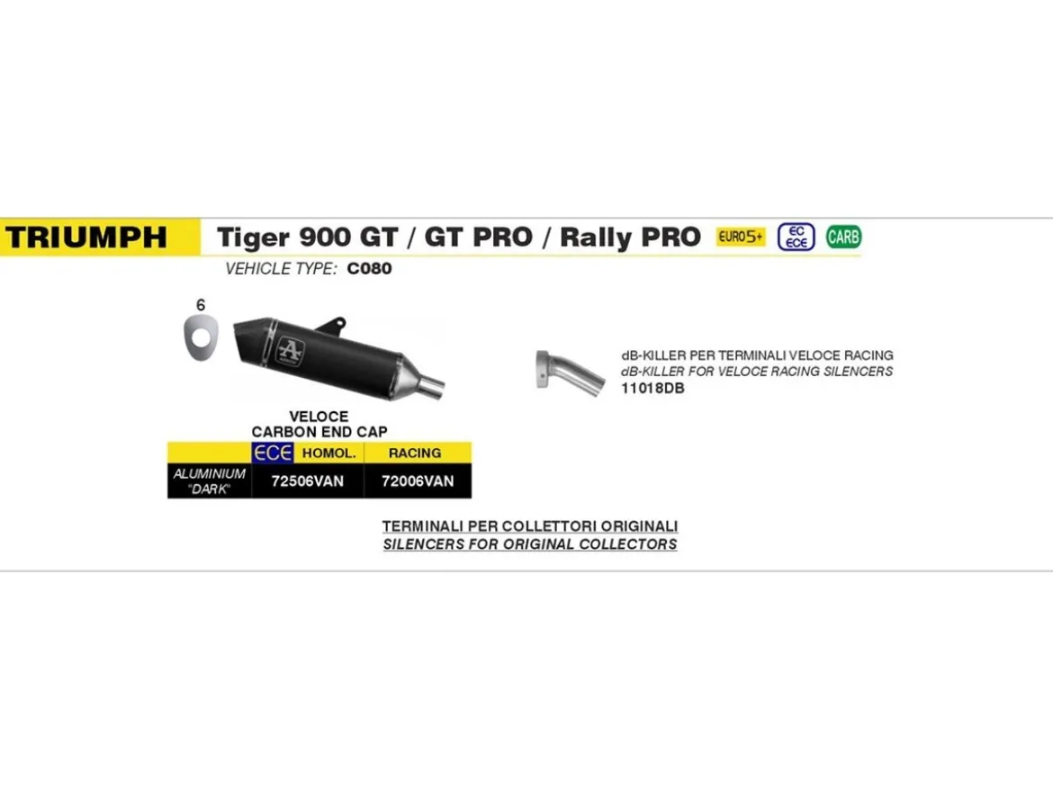DB KILLER ARROW PER TERMINALE VELOCE DIAMETRO 38 TRIUMPH TIGER 900 GT / PRO 2024-2025