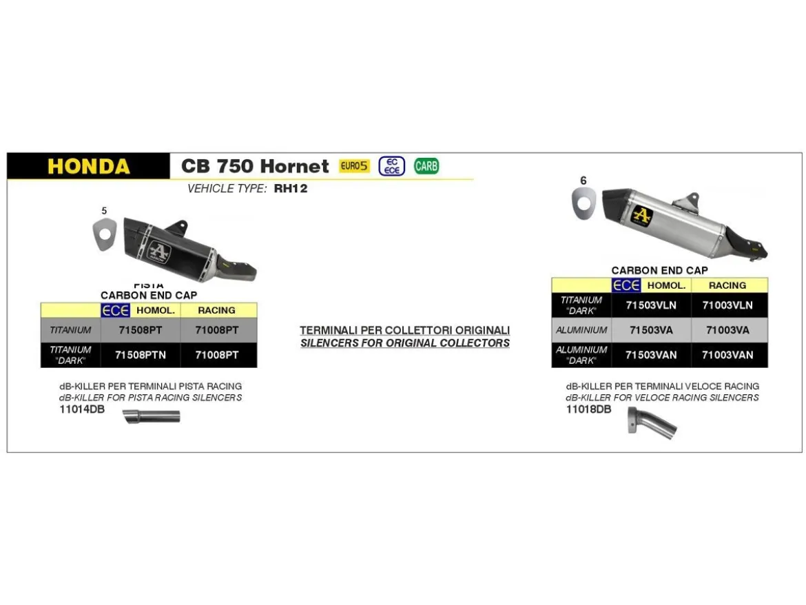 DB KILLER ARROW PER TERMINALE VELOCE DIAMETRO 38 HONDA CB 750 HORNET 2023-2024