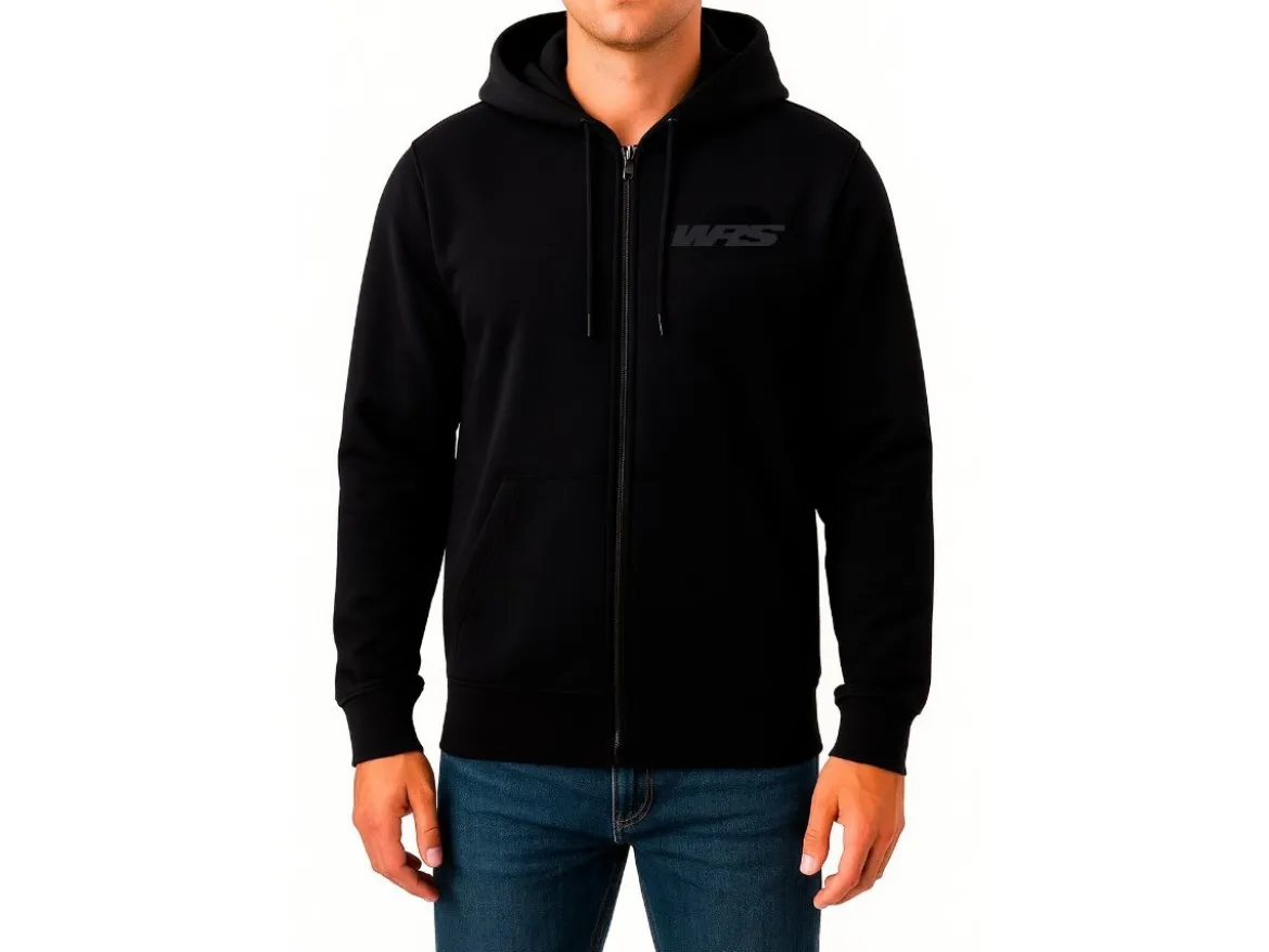 FELPA CON ZIP E CAPPUCCIO ORIGINALE WRS 100% COTONE LOGO NERO
