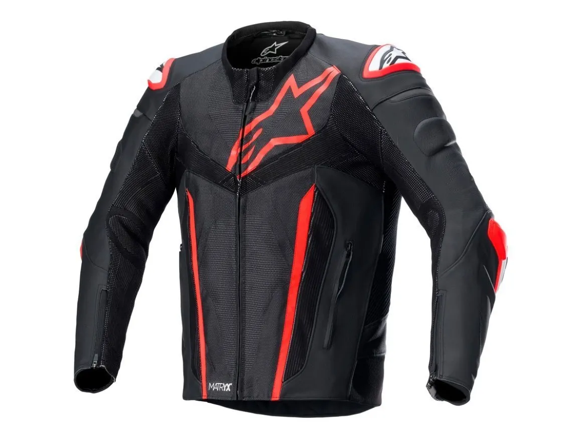 GIACCA PELLE FUSION ALPINESTARS NERO / ROSSO FLUO