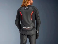 GIACCAÂ PELLE GP FORCE V2 ALPINESTARSÂ NERO / ROSSO FLUO