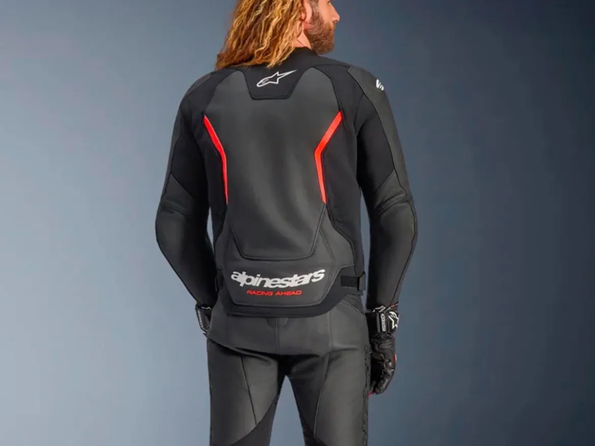 GIACCA PELLE GP FORCE V2 ALPINESTARS NERO / ROSSO FLUO