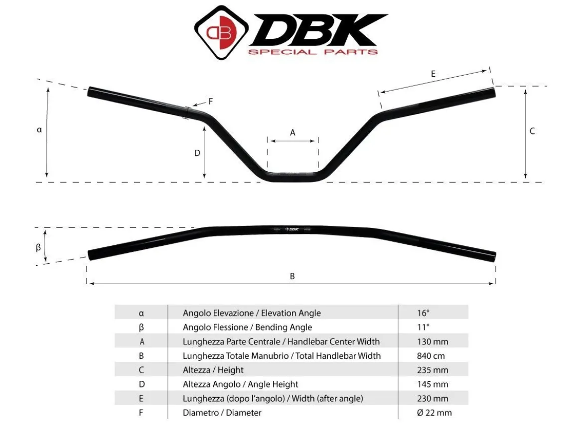 HAN03 MANUBRIO A PIEGA ALTA 22MM DBK DUCATI SCRAMBLER 800 2015-2023
