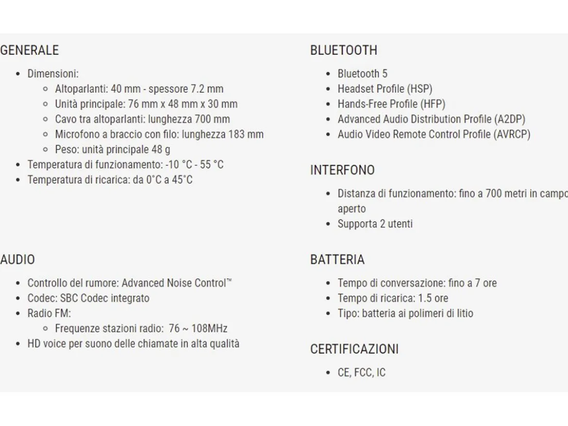 INTERFONO BLUETOOTH 5.0 SENA 5S SINGOLO COMANDI VOCALI 8 LINGUE