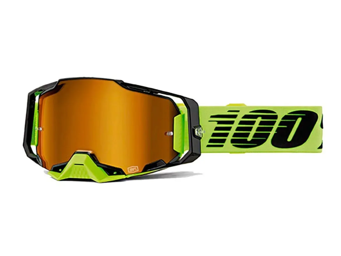 MASCHERA 100% ARMEGA NEON YELLOW LENTE SPECCHIO ORO