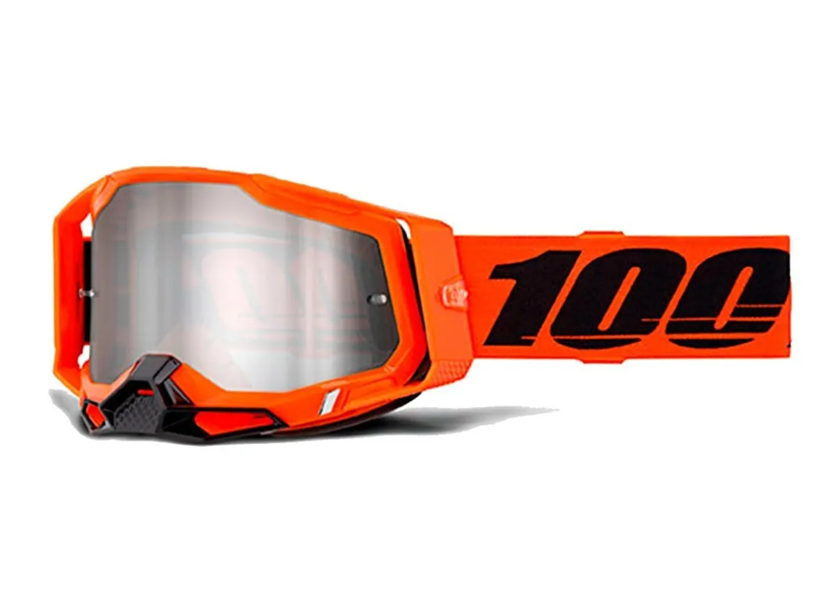 MASCHERA 100% RACECRAFT 2 NEON ORANGE LENTE SPECCHIO ARGENTO