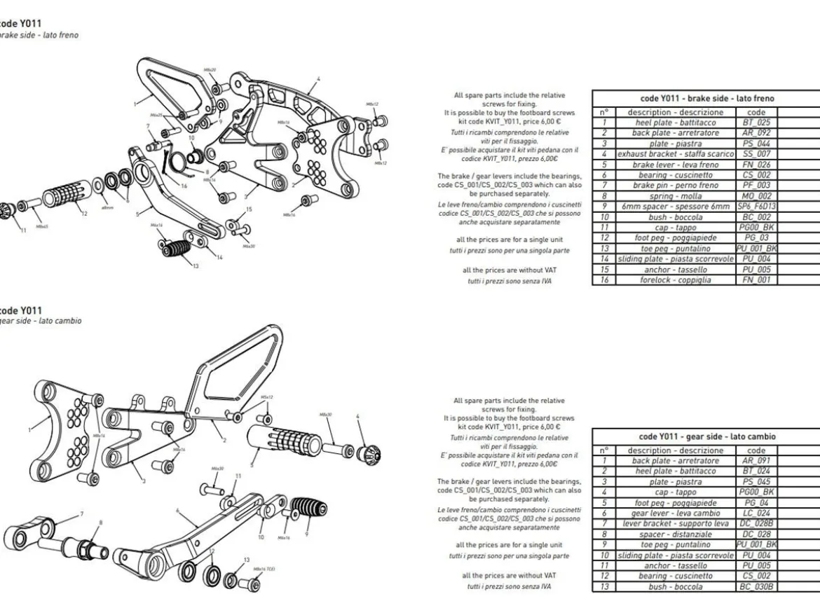 PEDANE ARRETRATE BONAMICI RACING YAMAHA R1 / M 2015-2025 STAFFA AKRAPOVIC