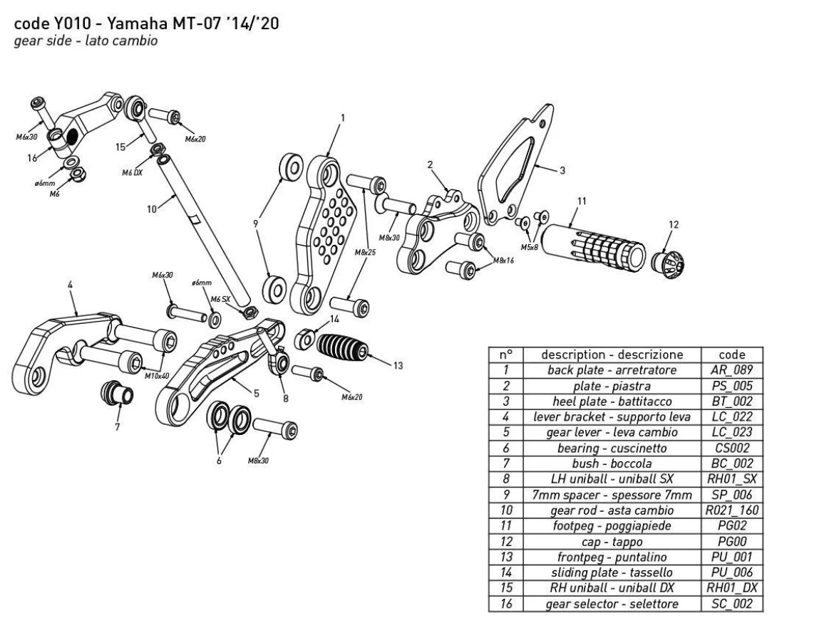 PEDANE ARRETRATE BONAMICI RACING REGOLABILI RACE YAMAHA YZF R1 2004-2006