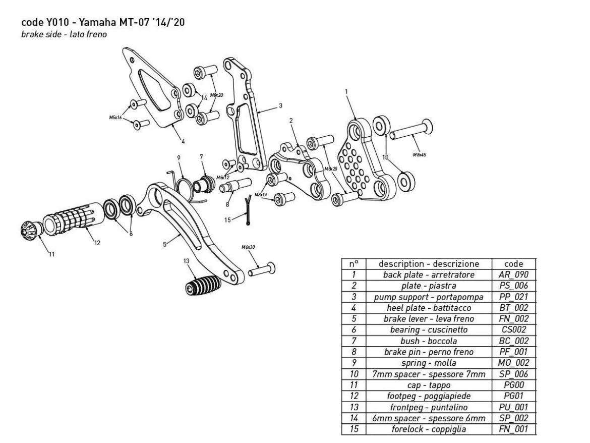 PEDANE ARRETRATE BONAMICI RACING REGOLABILI RACE YAMAHA YZF R1 2004-2006