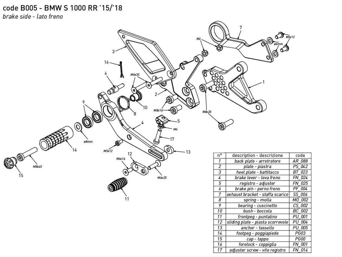 PEDANE ARRETRATE BONAMICI RACING REGOLABILI BMW S 1000 RR 2015-2018