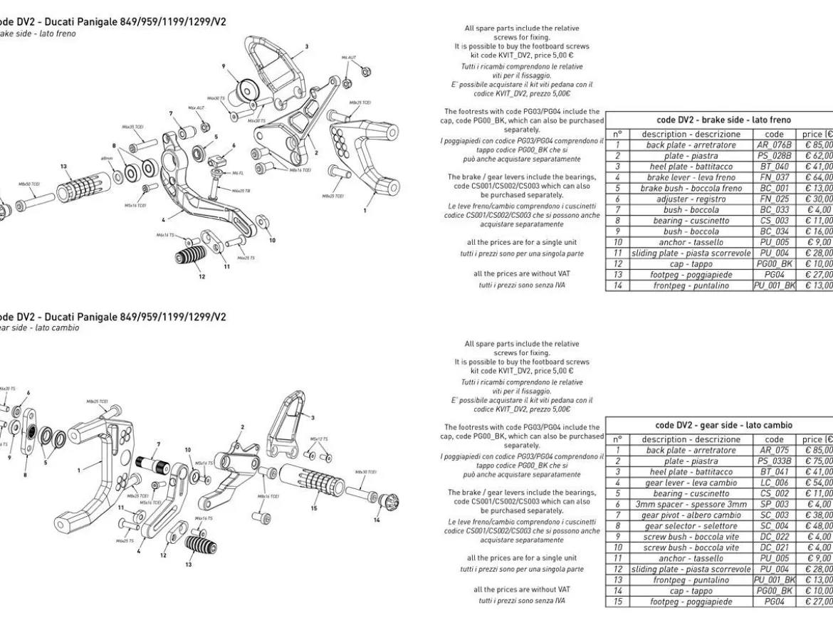 PEDANE ARRETRATE BONAMICI RACING DUCATI PANIGALE 899 / 959