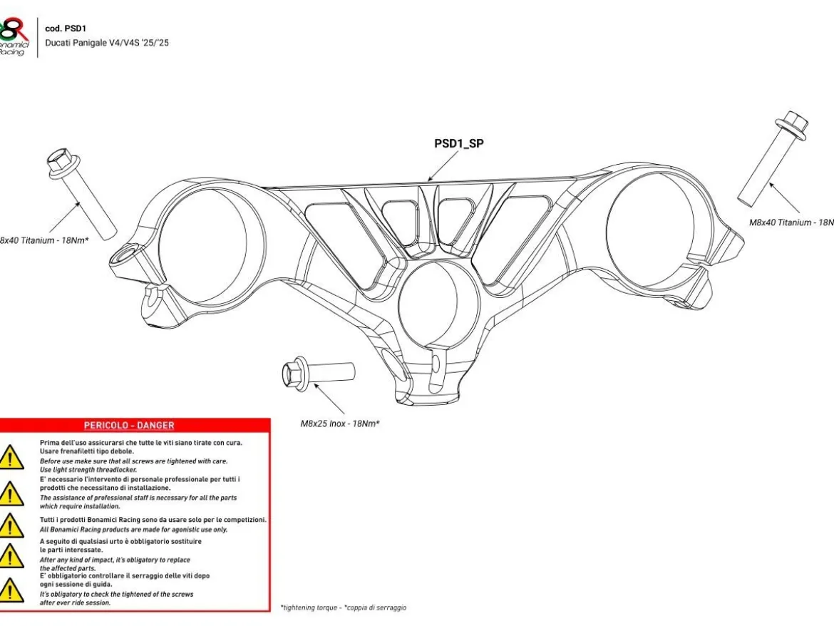 PIASTRA STERZO SUPERIORE BONAMICI RACING DUCATI PANIGALE V4 / S / R 2025-2026