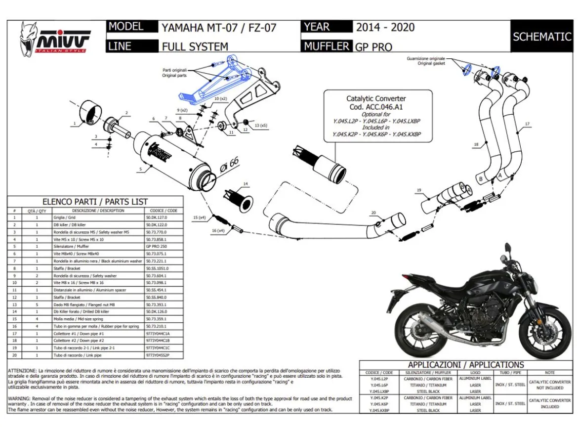 SCARICO COMPLETO 2X1 MIVV GP PRO CARBONIO YAMAHA MT-07 2014-2020