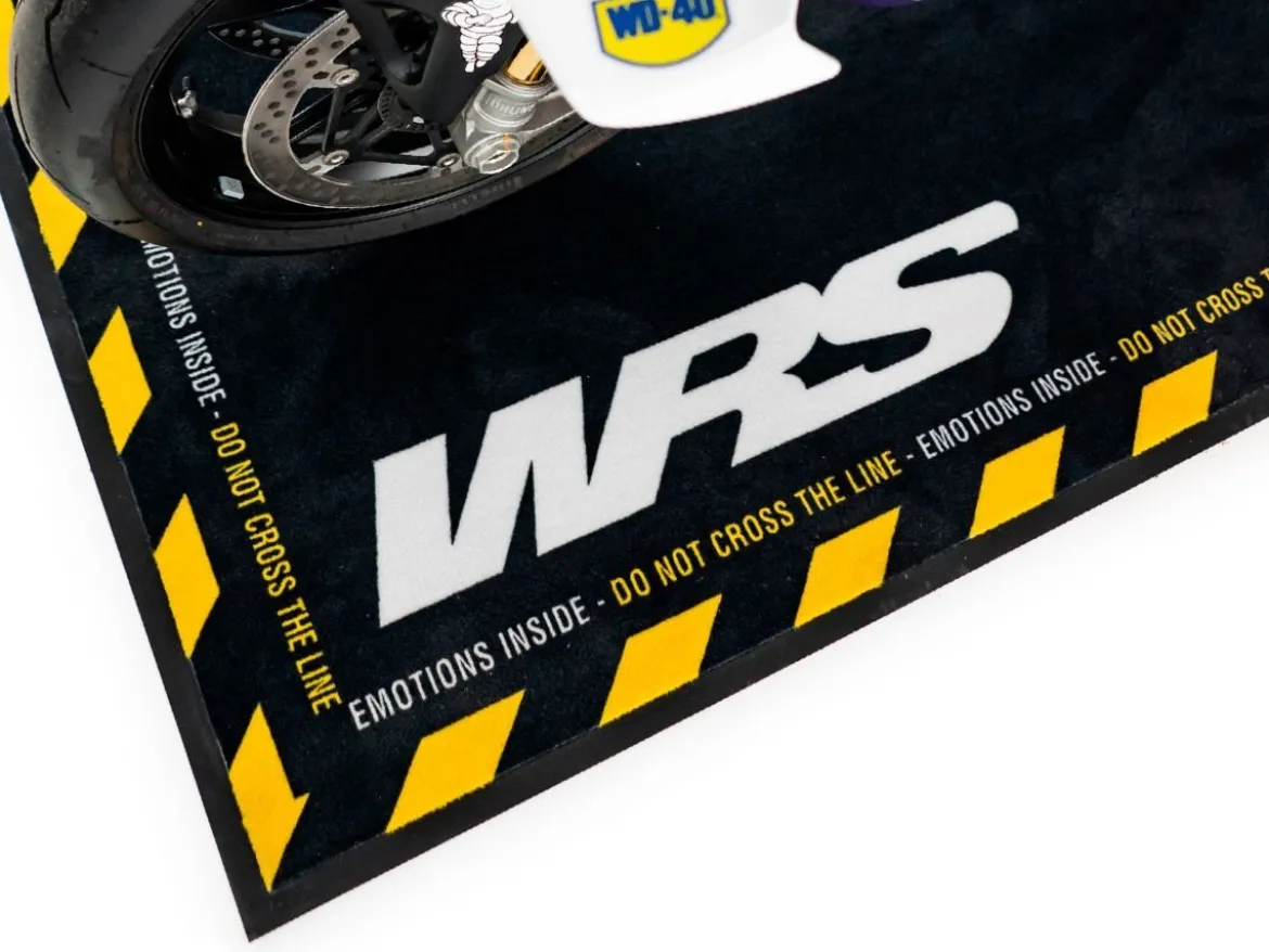 TAPPETO MOTO RETTANGOLARE ORIGINALE WRS CON LOGO E LINEA GIALLA