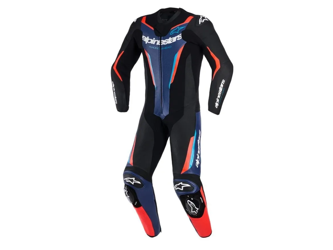 TUTA IN PELLE GP FORCE V2 1 PEZZO NERO-BLU ALPINESTARS