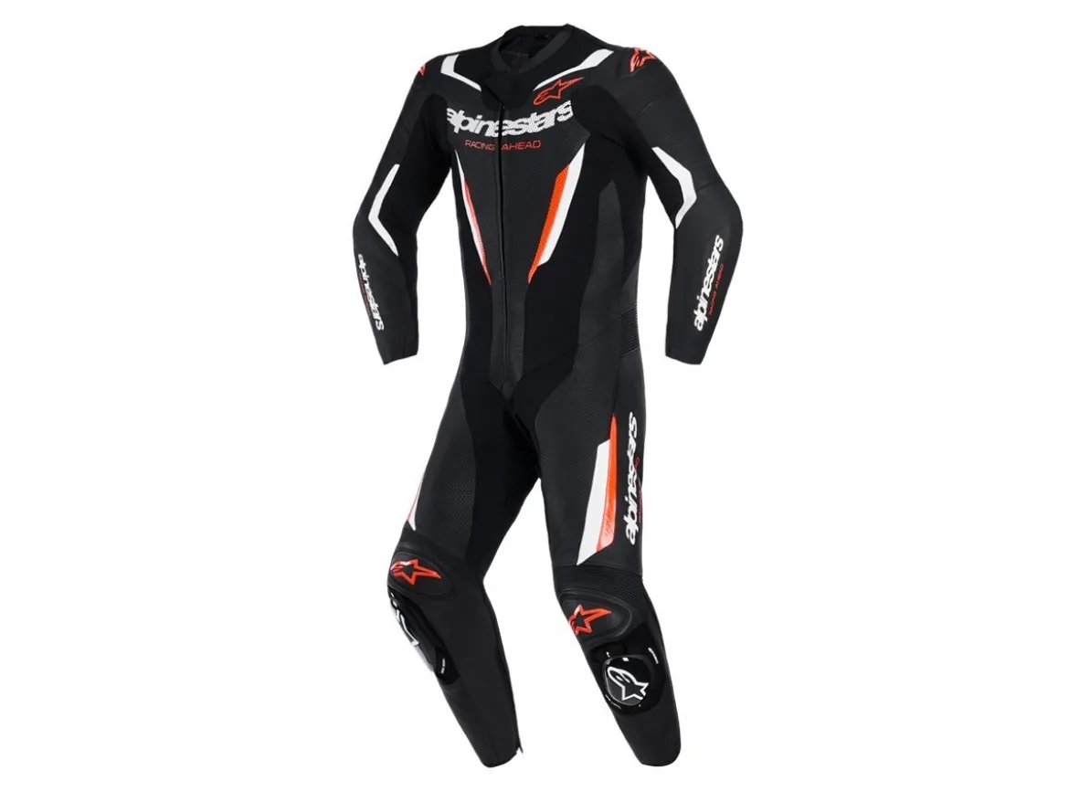 TUTA IN PELLE GP FORCE V2 1 PEZZO NERO-ROSSO ALPINESTARS