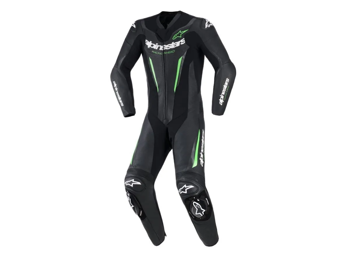 TUTA IN PELLE GP FORCE V2 1 PEZZO NERO-VERDE ALPINESTARS